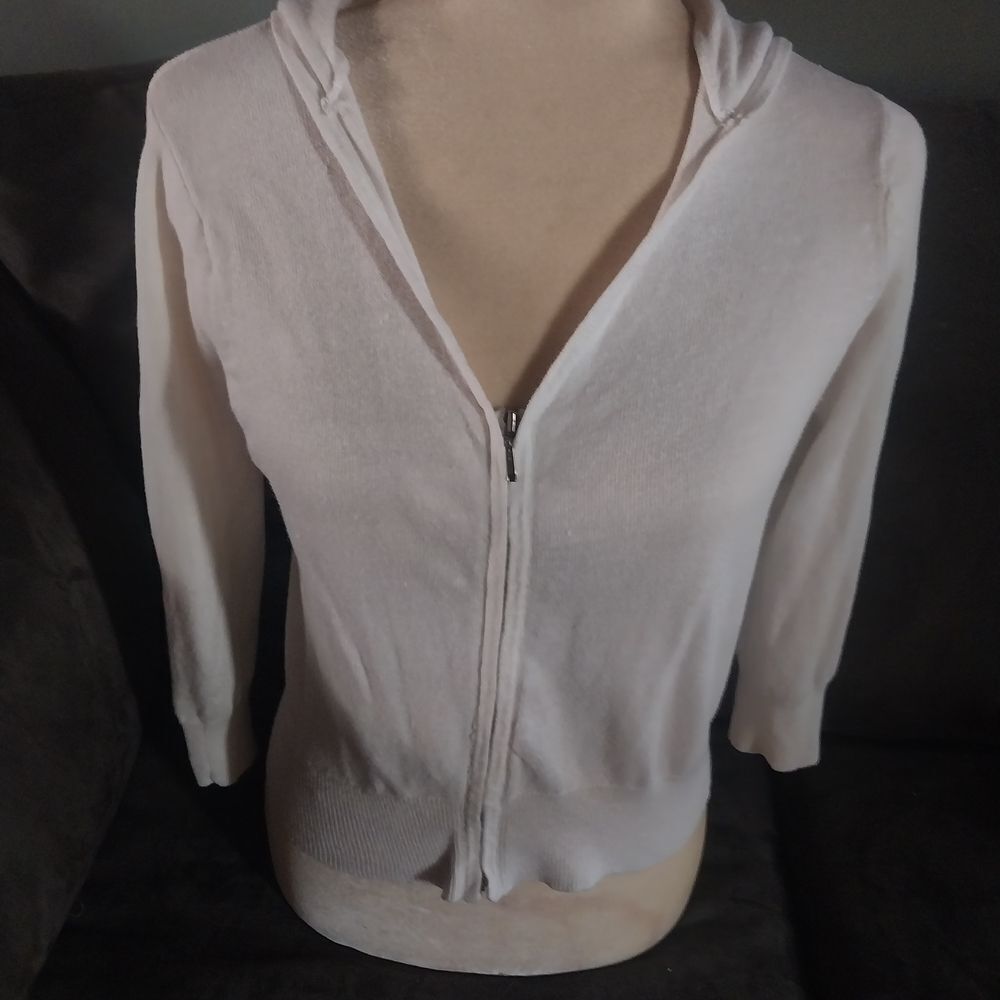 ICON White Knit Zip-Up Hoodie Sweater